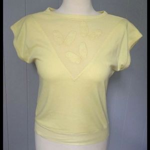 Vintage 80's XS S Yellow Knit Top Short Sleeve